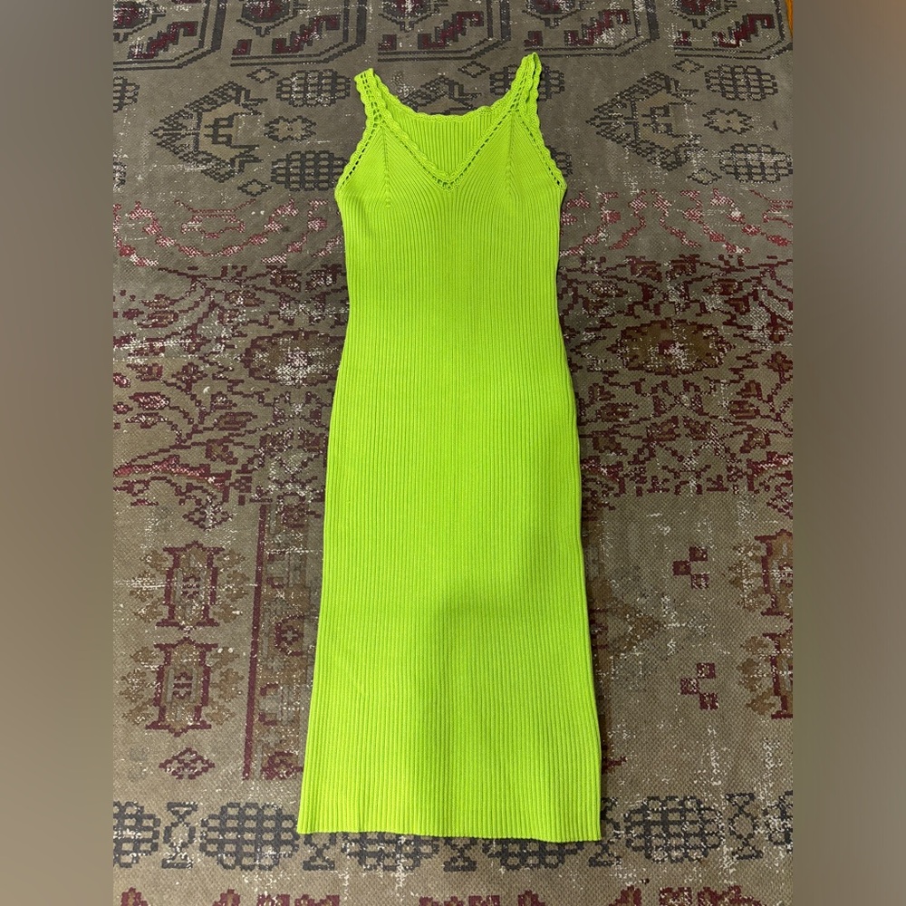 Chartreuse sleeveless sweater dress